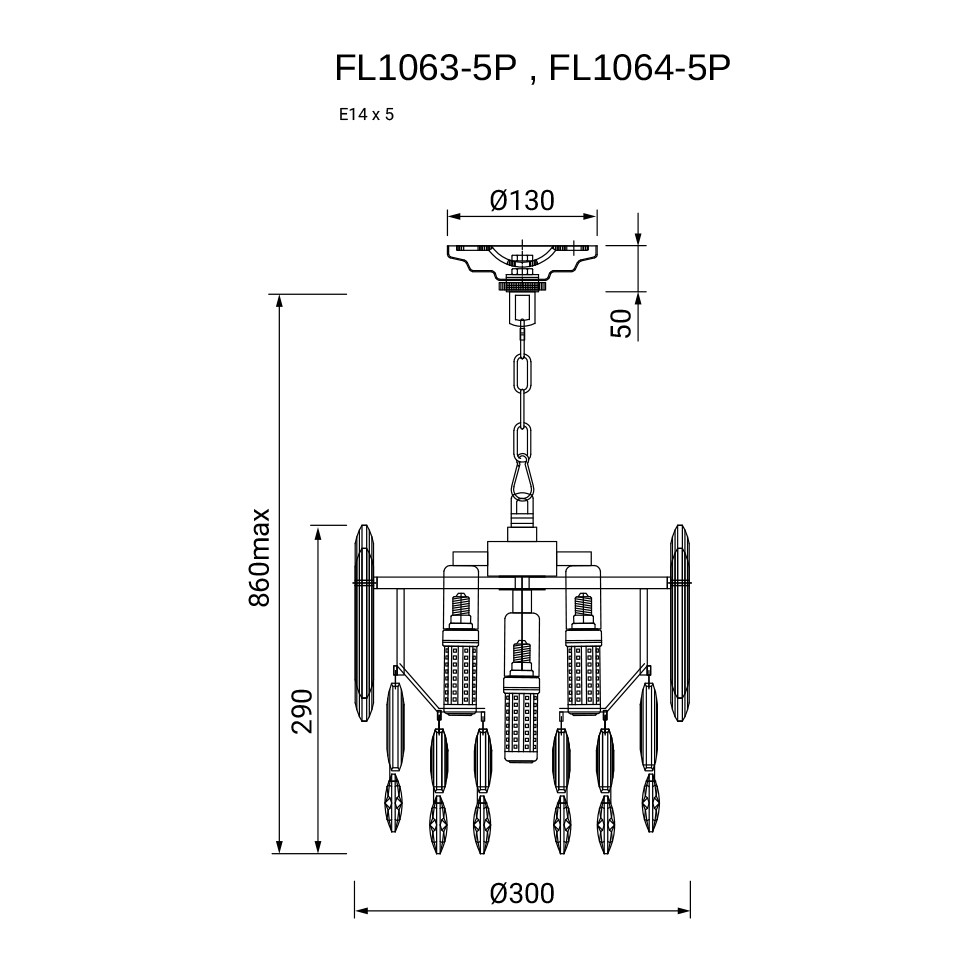 Люстра подвесная Constancia Gold FL1063-5P