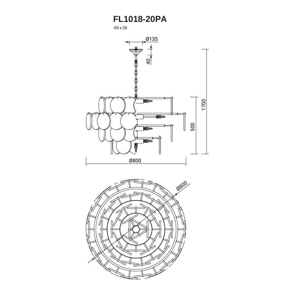 Подвесная люстра Di Marmo FL1018-20PA