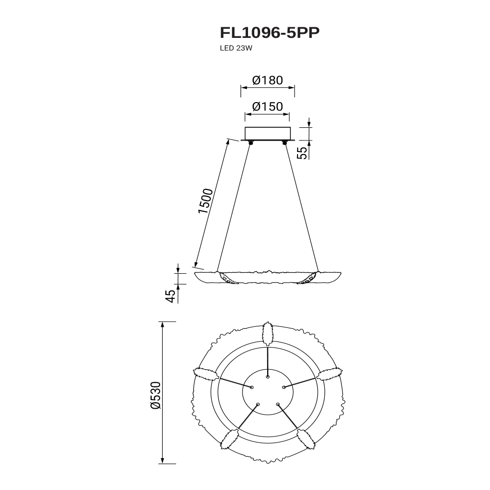 Люстра подвесная Sauvage FL1096-5PP из глазурированного стекла — Fluorite — фото 6