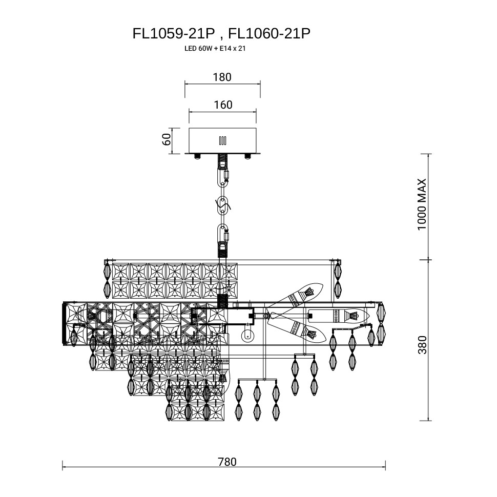 Люстра подвесная Majeste Chrome FL1059-21P
