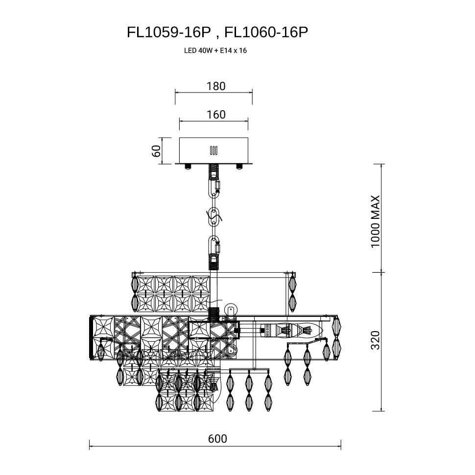 Люстра подвесная Majeste Chrome FL1059-16P